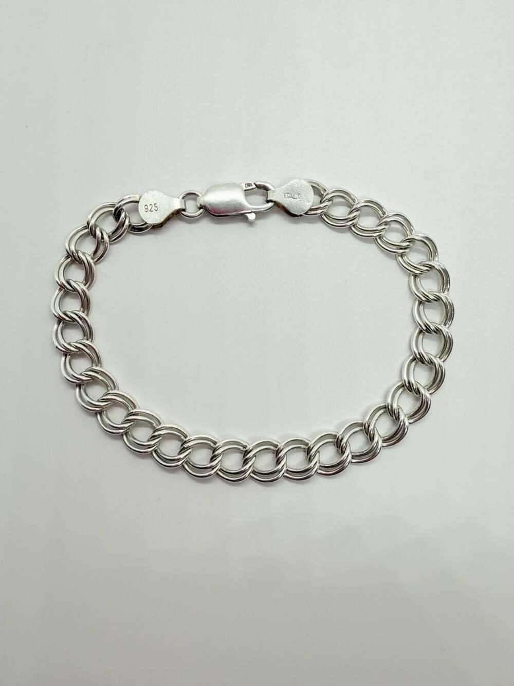 925 Italy Double Link Charm Bracelet Sterling Silver